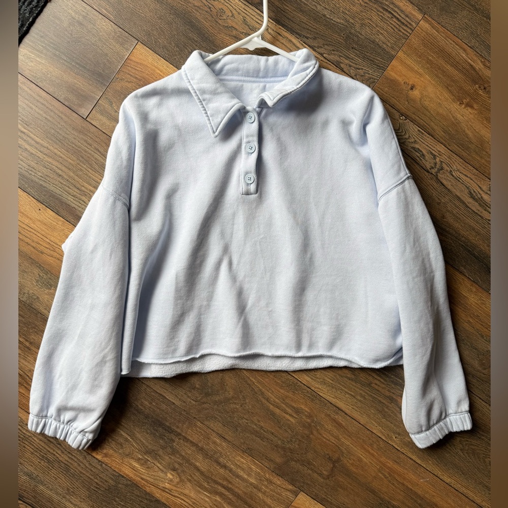 Aerie Cropped Polo Pullover light blue